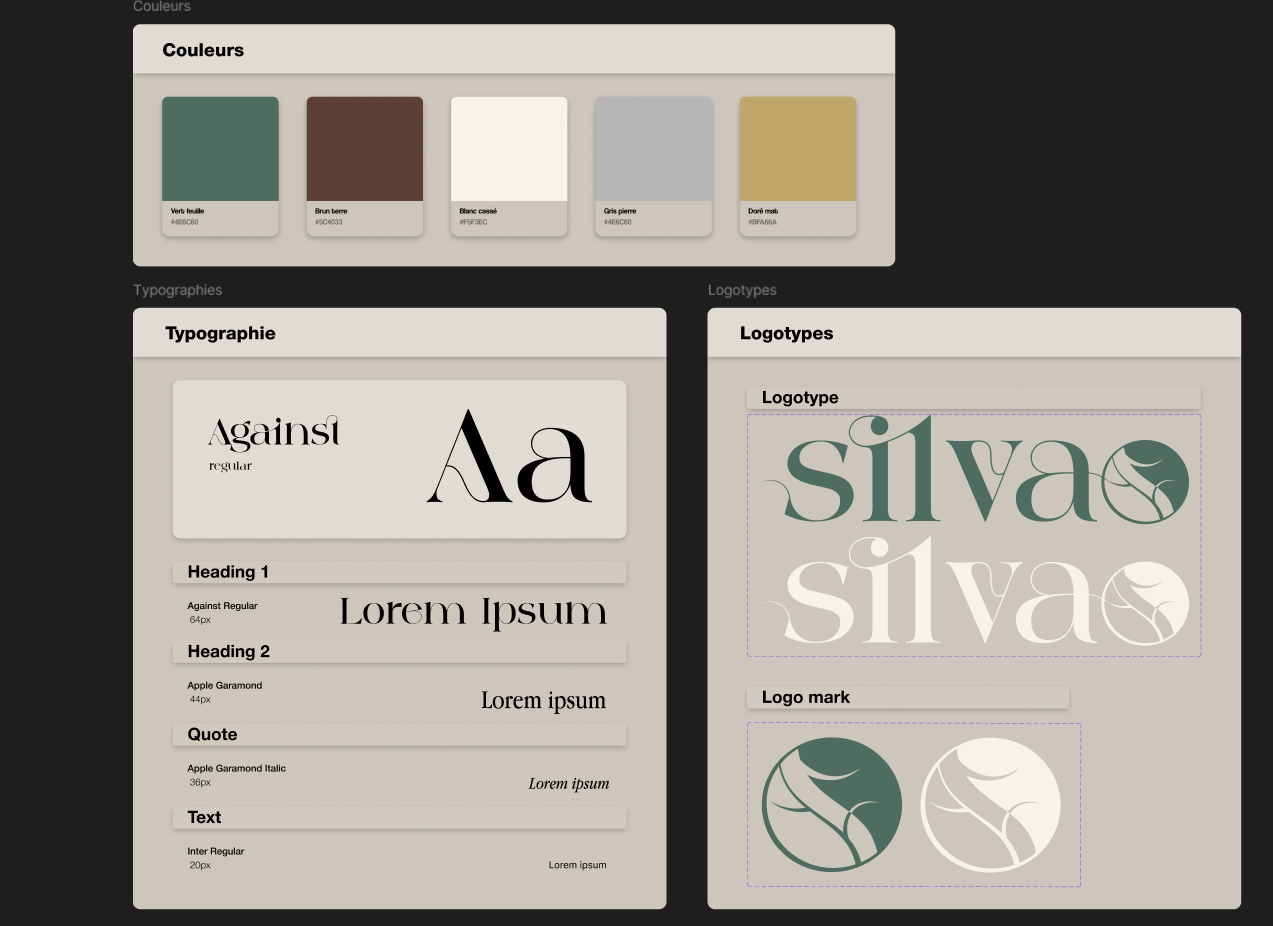 recherches de logotypes et charte graphique pour marque fictive